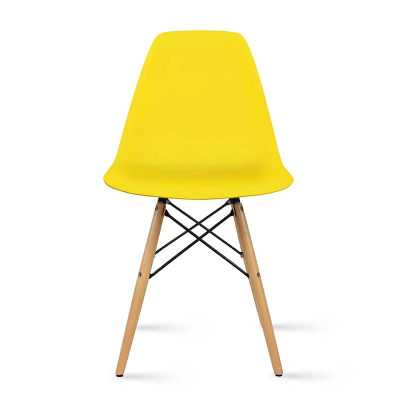 Designer Plastic Eiffel Chair Natural Wood Legs Retro Dining Armless With Back Desk Accent Living Room Side Dowel DSW - Yellow