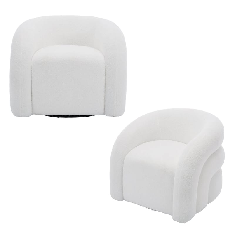 Boucle Swivel Accent Chair Round Barrel Armchair Set of 2