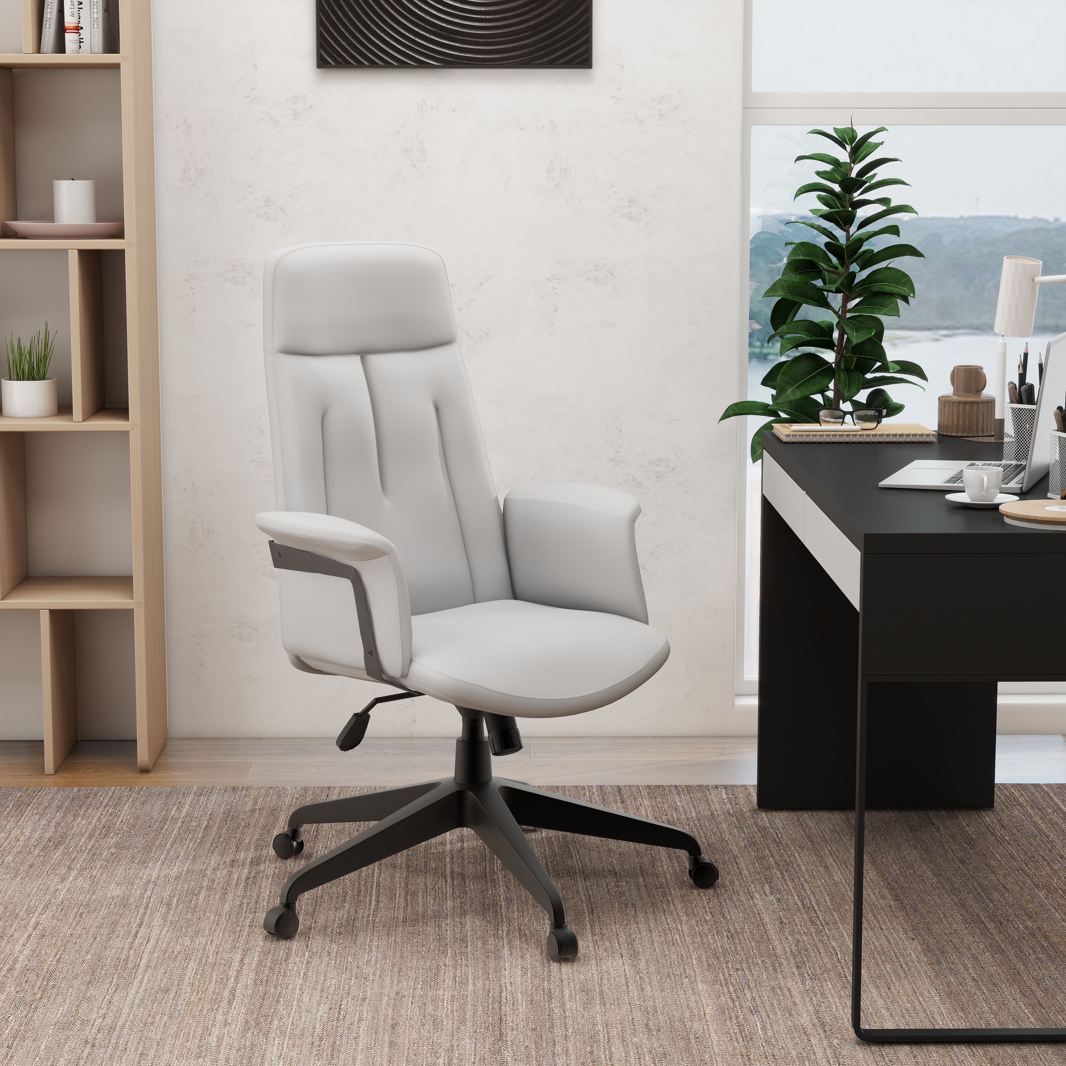 Infini Ergonomic Modern High Back Leather Executive Office Chair with Adjustable Height, Swivel, Padded Armrests & Iron Base