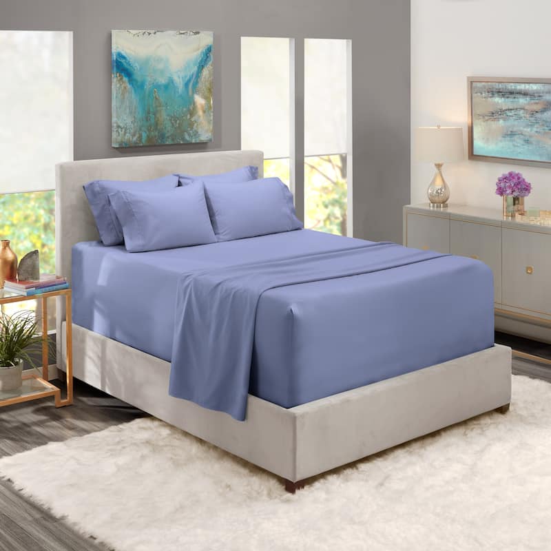 Empyrean Extra Deep Pocket Bed Sheet Set - Breathable, Super Soft Sheets with Extra Set of Pillowcases - King - Steel Blue