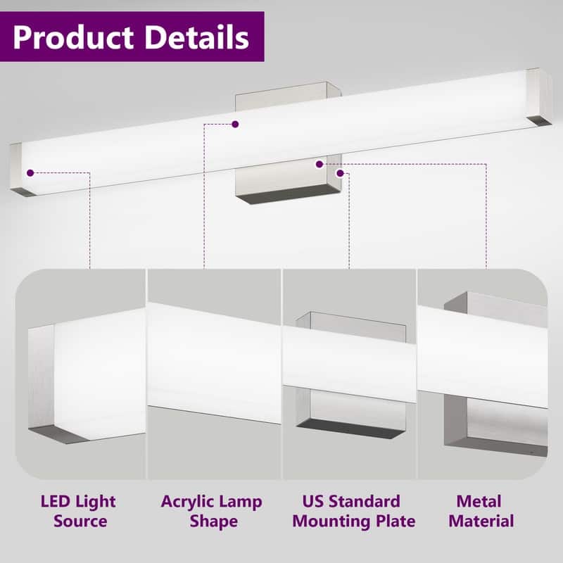 Dimmable LED Bath Bar, Modern Square Bathroom Vanity Light For Mirror