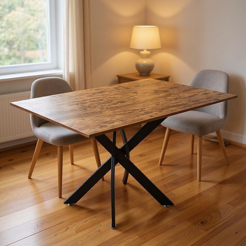 HomeRoots 47" Brown and Black Wood and Metal Cross Leg Base Dining Table - 47.2 in. x 29.5 in. x 31.5 in. - Brown - 47.2 in. x 29.5 in.  x 31.5 in.