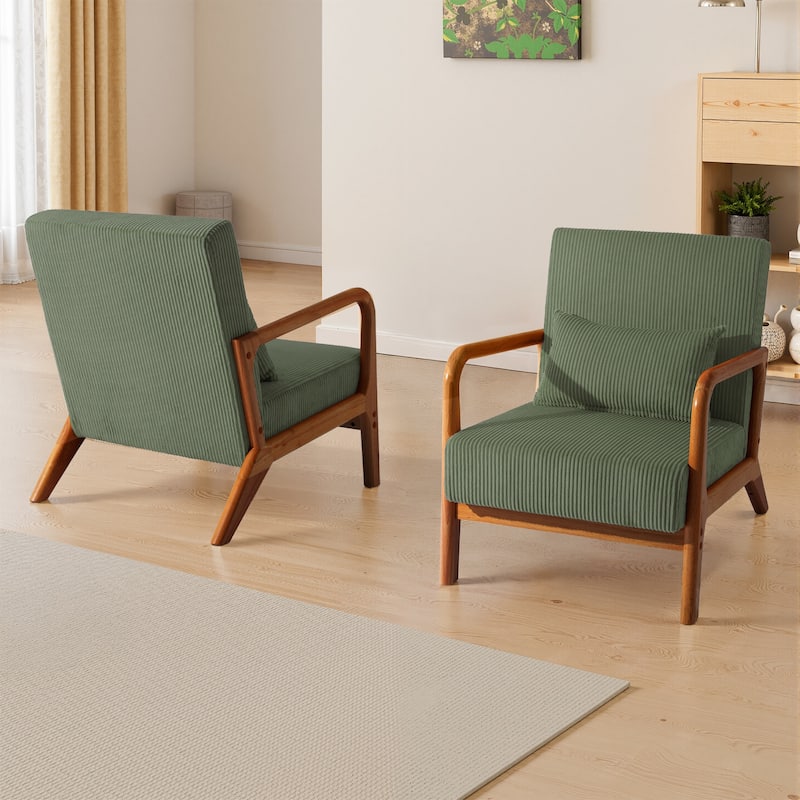 Modern Corduroy Upholstered Accent Chair with Wood Legs Set of 2