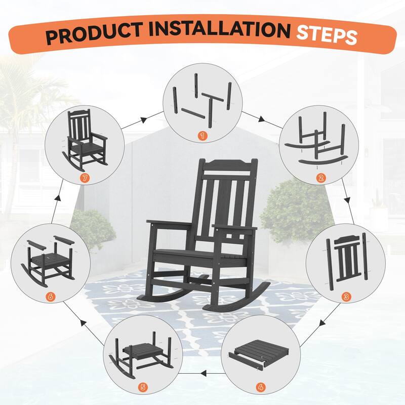 Outdoor Patio HDPE Rocking Chiar, Extra Wide Seat & Backrest
