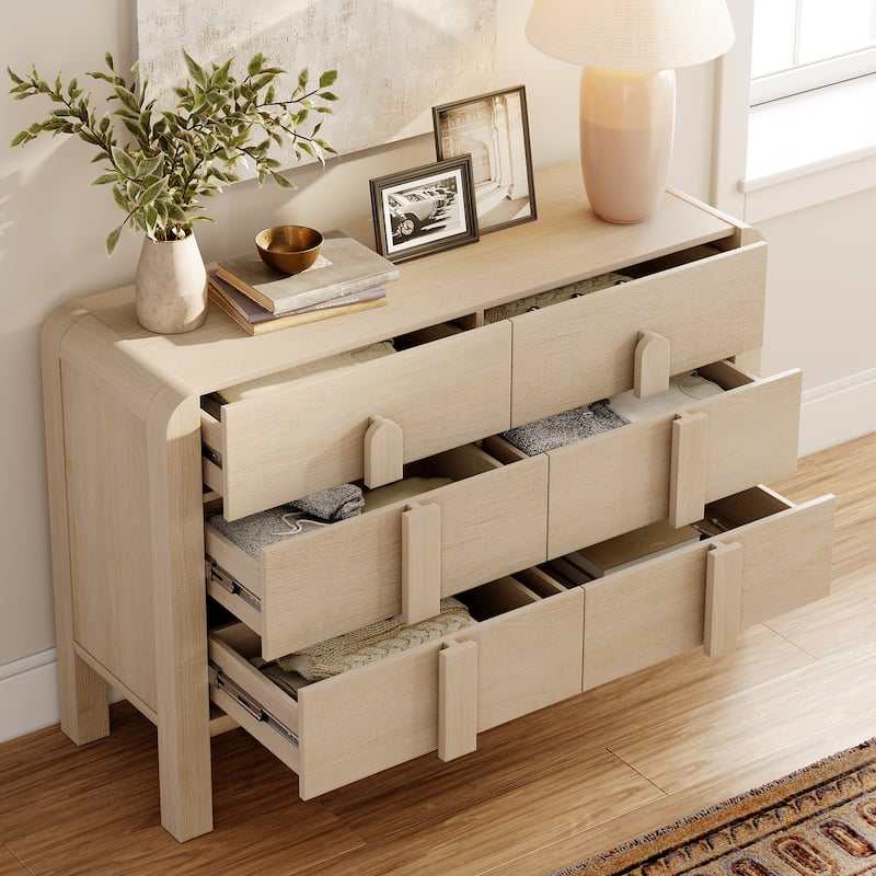 5 Pcs Wood Dresser and Nightstand Sets for Bedroom，Mid-Century Modern Bedroom Set with Curved Profile Design