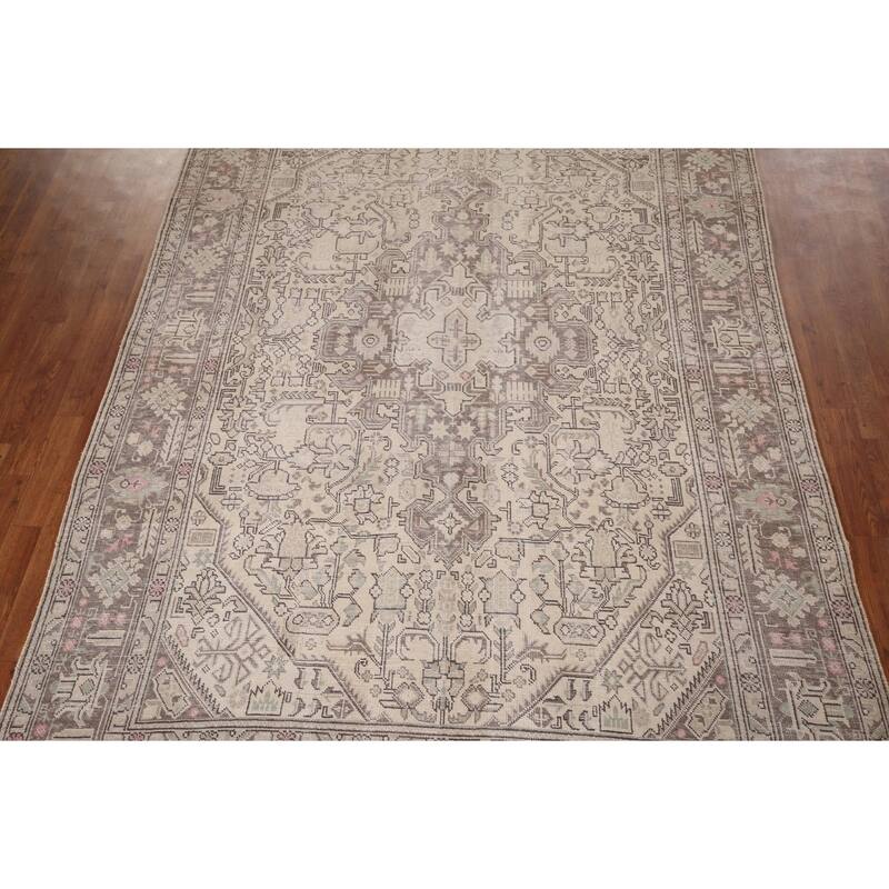 Distressed Tabriz Vintage Persian Rug Handmade Medallion Wool Carpet - 6'5" x 9'2"