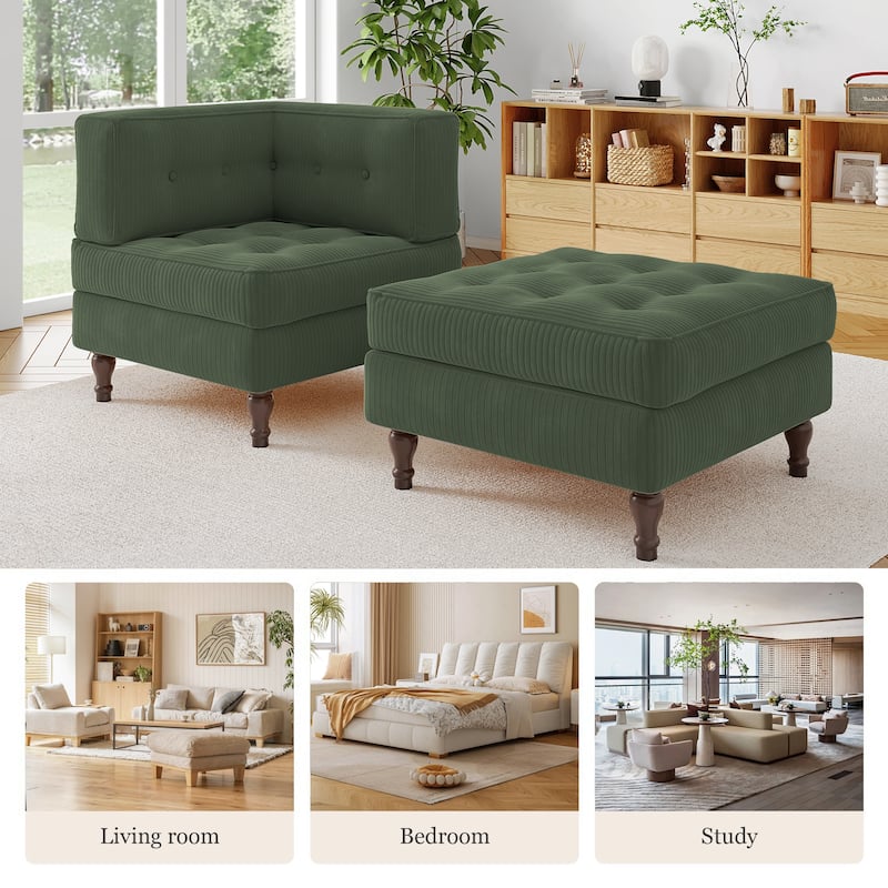 Corduroy L-shape Modular Corner Sectional Sofa with Reversible Storage Ottoman
