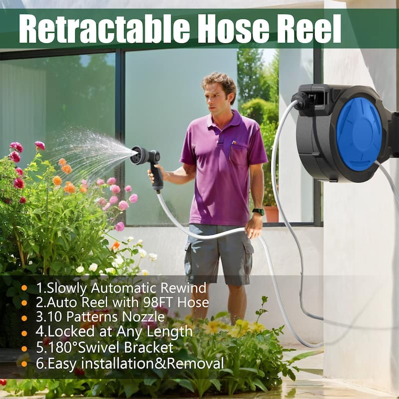 Heavy-Duty Rust-Proof Steel Garden Hose Reel with Auto-Rewind – Tangle-Free Yard Hose Storage for Lawn, Backyard & Garage