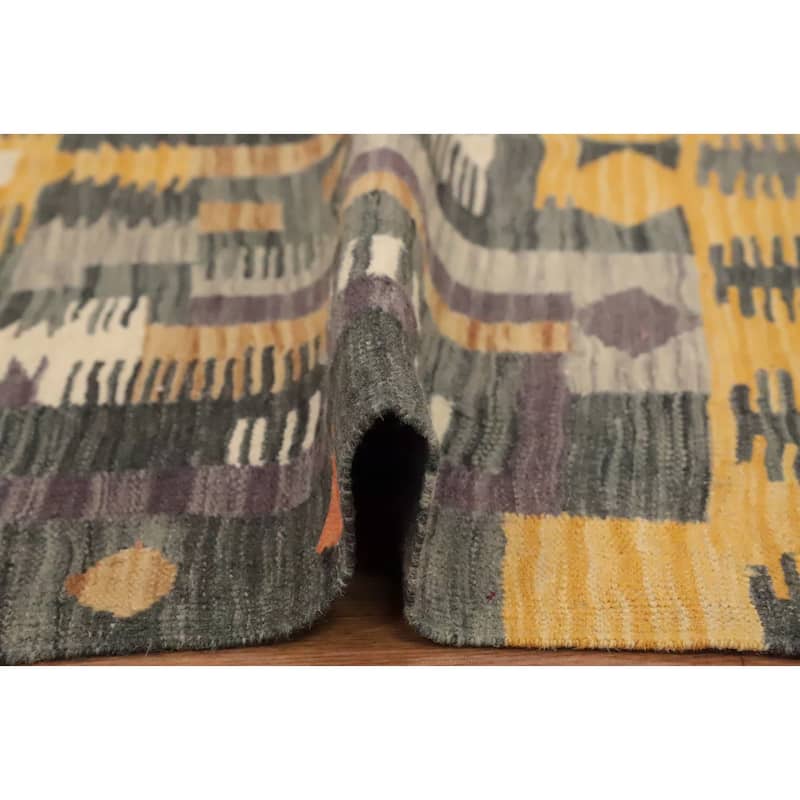 Hand Woven Oriental 100% Wool Carpet Southwestern Tribal Greys & Charcoal Kilim Area Rug - 5' 8'' X 3' 8''