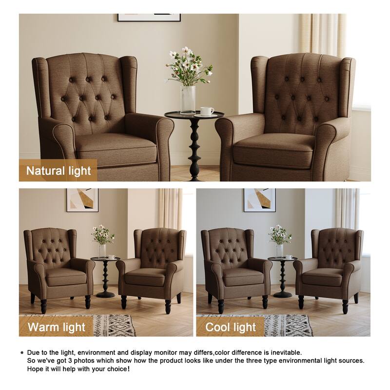 Button-Tufted Accent Club Chair Wingback Armchair Set of 2