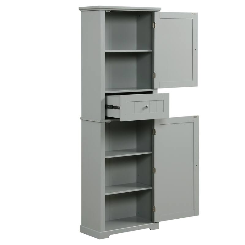 Modern Floor Storage Cabinet Freestanding Cabinet with Adjustable Shelves and Drawer for Bathroom, Living Room, or Bedroom