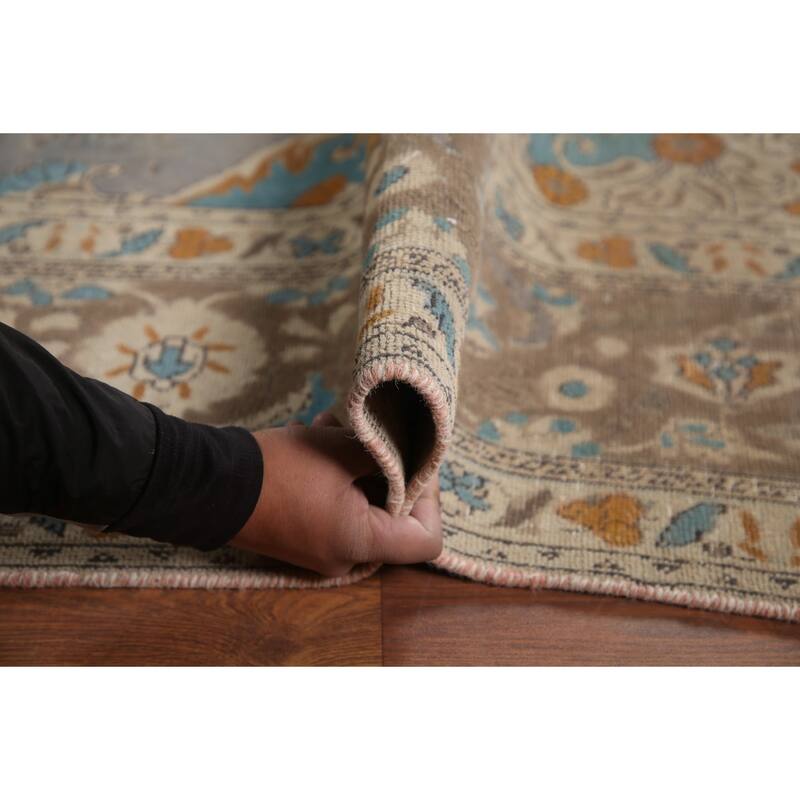 Hand Knotted Oriental 100% Wool Carpet Traditional Medallion Greys & Charcoal Tabriz Area Rug - 12' 8'' X 9' 6''