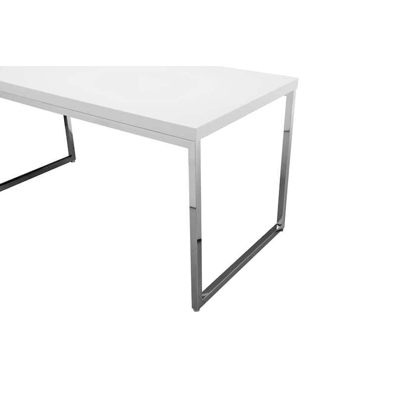 Rami 59 Inch Office Desk, Rectangular Top, White Wood Finish, Steel Frame
