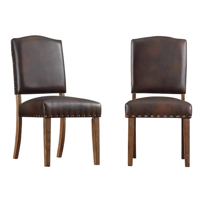 Krakova Nailhead Linen Upholstered Dining Chairs (Set of 2) - Brown Bonded Leather