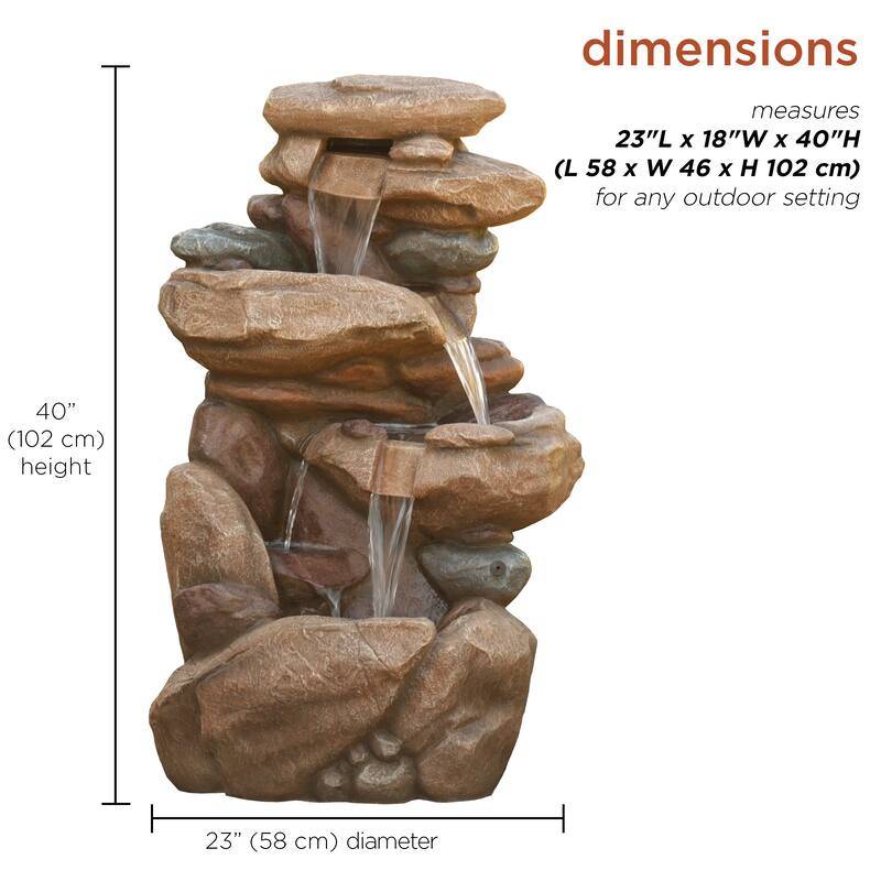Rock Fountain w/ Color LED & Remote, 40" Tall, Brown