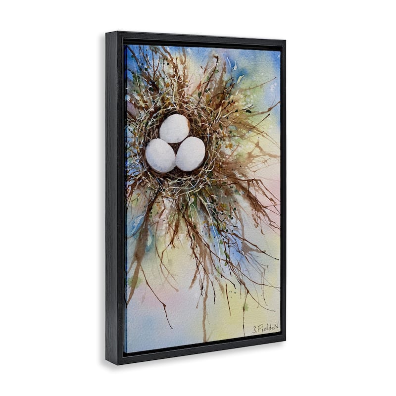 Stupell Modern Watercolor Bird Nest Framed Floater Canvas Wall Art Design By Stephanie Fielden