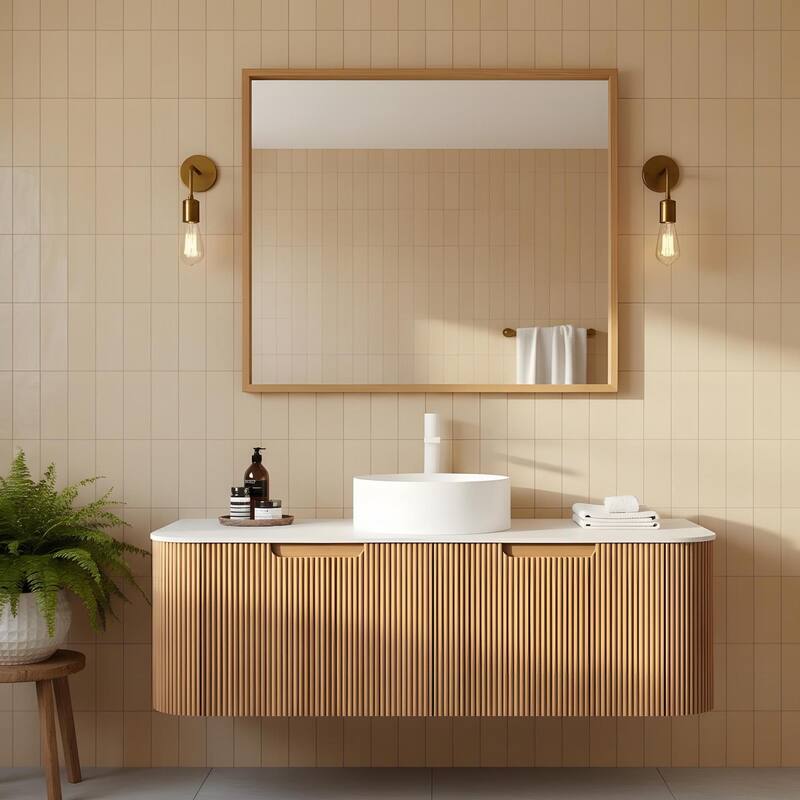 Wall Mounted Bathroom with White Round Ceramic Basin and Drawer