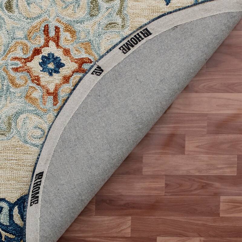 Sevita Beige/Blue Medallion Round Area Rug