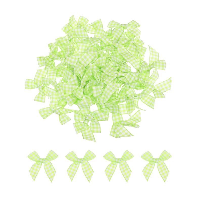 60Pcs Mini Gingham Ribbon Bow 1.5" Checkered Fabric Satin