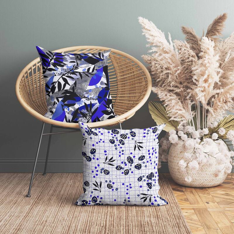 Leafy Collage Indoor/Outdoor Reversible Throw Pillow Blue and Gray