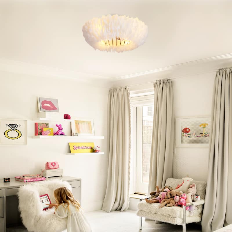 Cusp Barn 20'' Flush Mount Caged Ceiling Fans with Light and Remote, Feather 6 Speed DC Motor Reversible Ceiling Fan for Bedroom