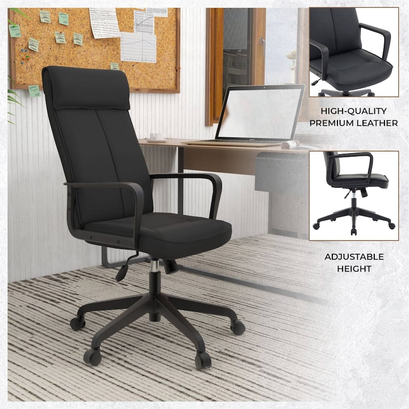 High-Back Leather/Polyester Office Chair Adjustable Height Swivel & Tilt Aiaria Series - N/A