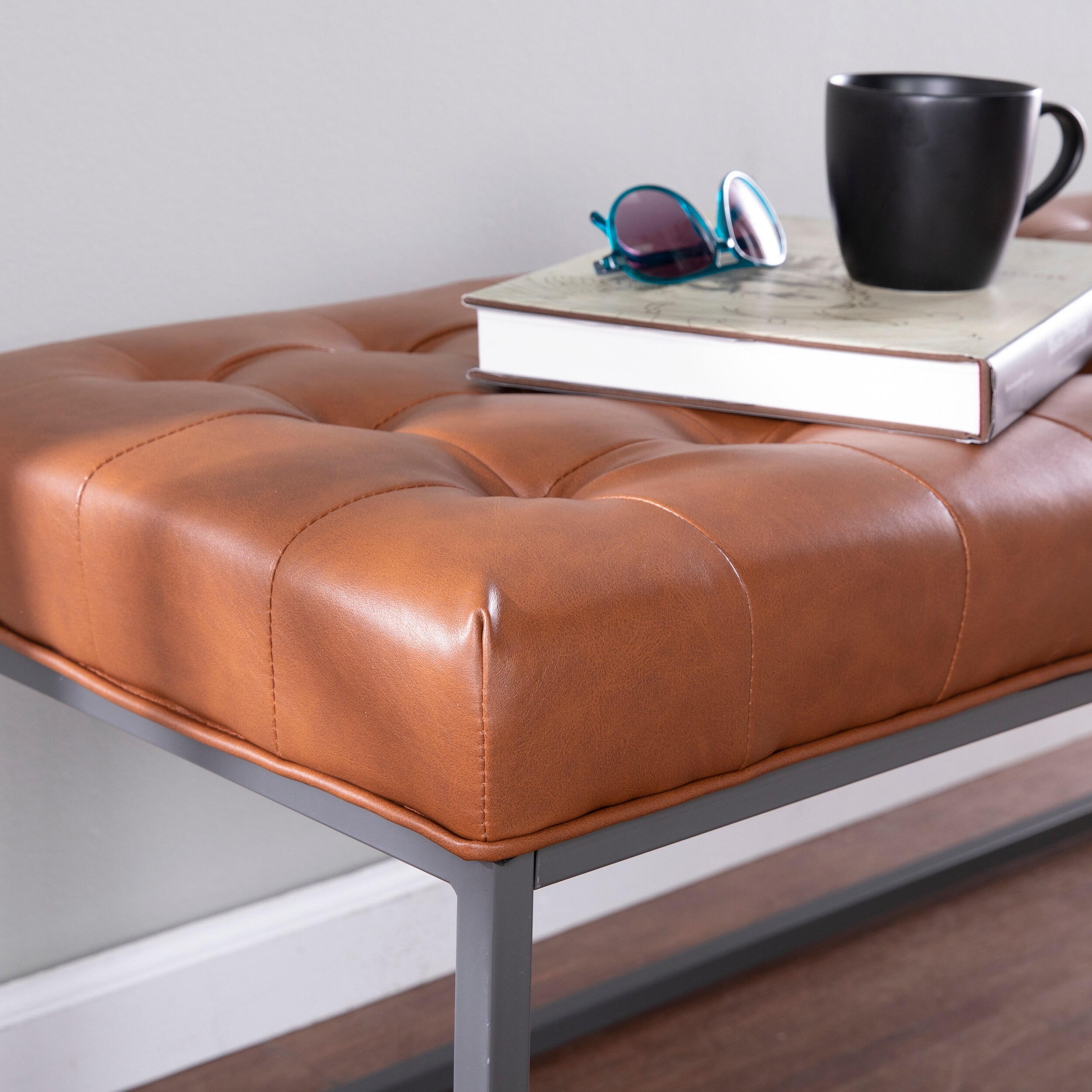 Strick & bolton healy sale leather tufted ottoman