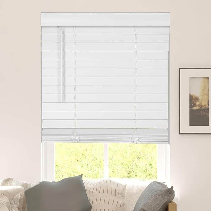 Calyx Interiors White Cordless 2-Inch Faux Wood Room Darkening Window Blind with Classic Valance