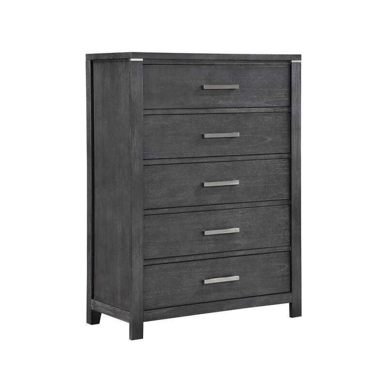 Tal 52 Inch Tall Dresser Chest, 5 Drawers, Chrome Handles, Charcoal Gray