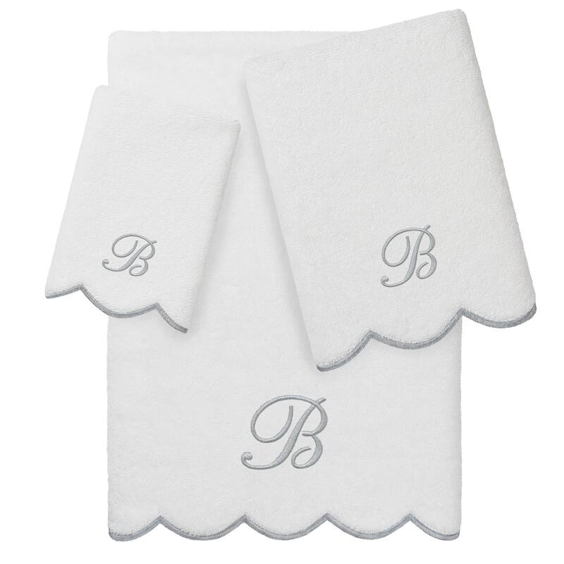 Authentic Hotel and Spa 100% Turkish Cotton Grey ADORNIA Scallop Personalized 3 Piece Towel Set - 3 Piece Set - B