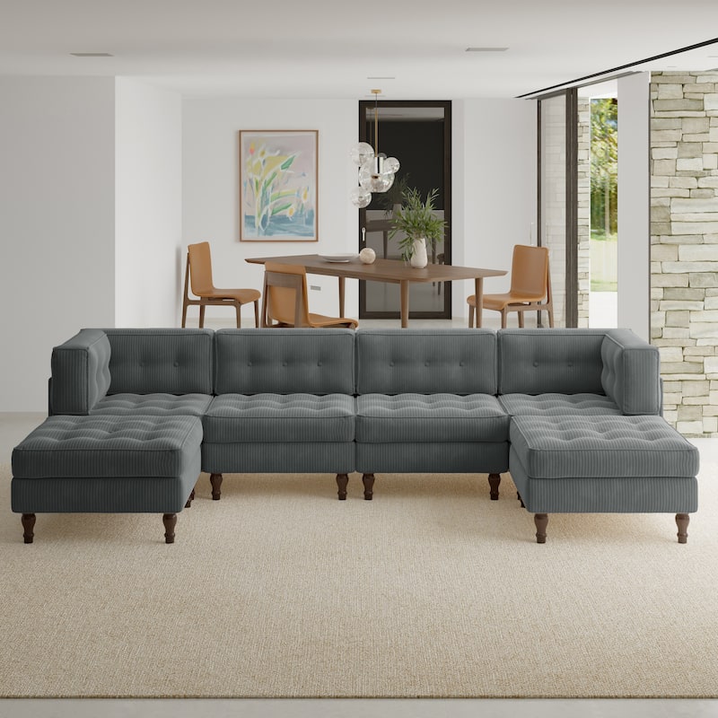 Oversized Modular Sectional Corduroy Fabric Tufted Sofa