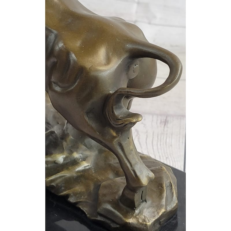 Upward Facing Bull Bronze Metal Statue Sculpture Figure Marble Base Signed Original 10 Inches X 11 Inches