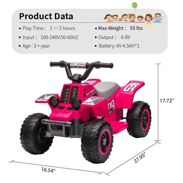 dimension image slide 4 of 6, 6V Kids Ride On Electric ATV with LED Headlights