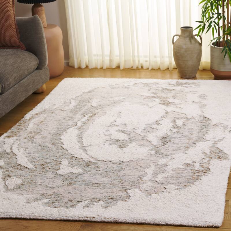 SAFAVIEH Handmade Casablanca Shag Arnleif Wool High-Low Pile Rug - Ivory/Teal - 5' x 8'
