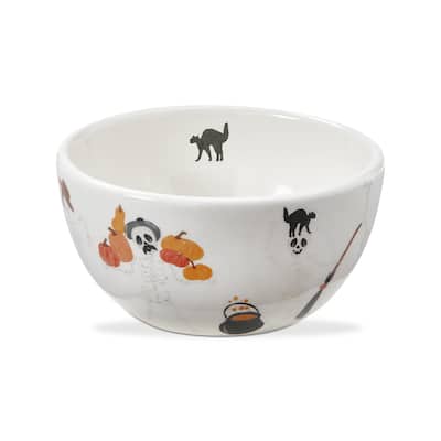 Dancing Skeleton Ceramic Serving Bowl - Halloween Multicolor Salad Bowl, 11.8oz, Dishwasher Safe, 2.9"h x 4.75"dia