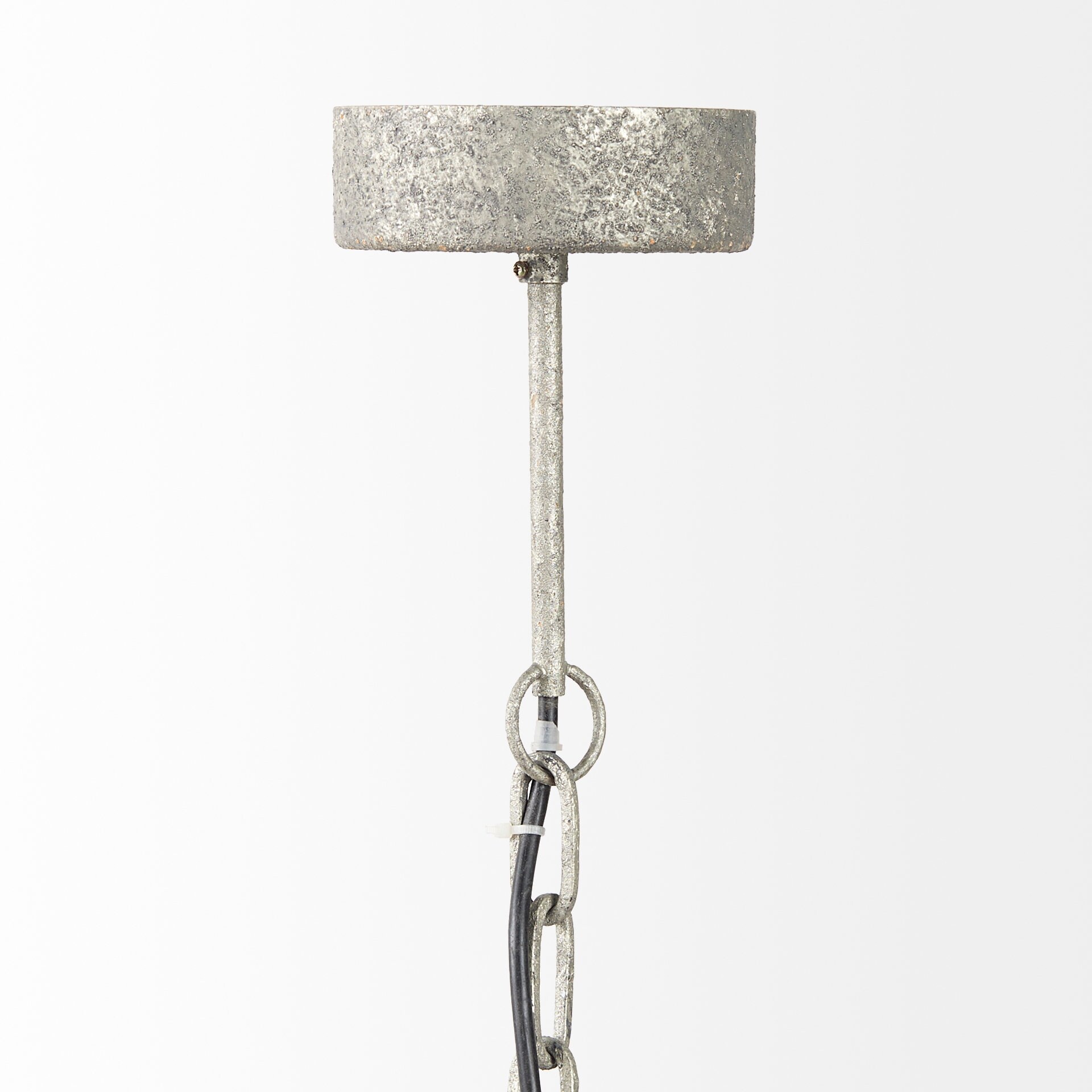 Phillum Silver Metal & White Wood Beaded Six Bulb Chandelier