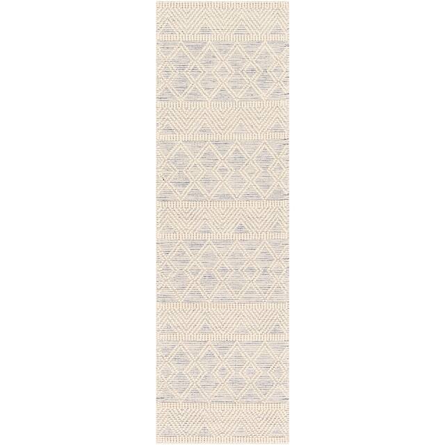 Torin Handmade Ivory/Blue Rustic Wool Area Rug