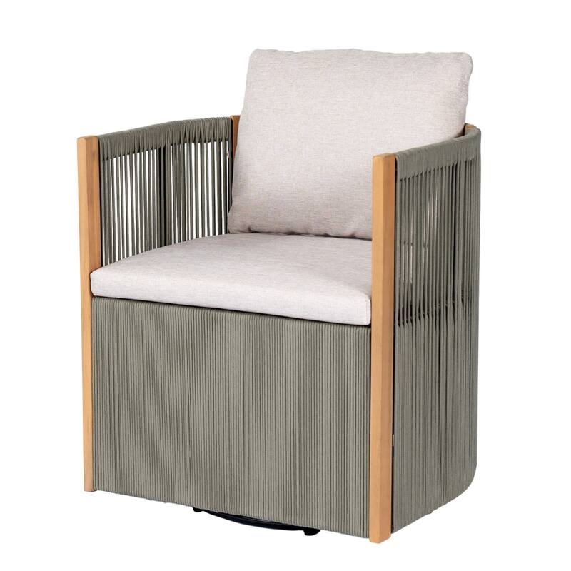 Christopher Knight Home - Roslyn 5-Piece Outdoor Acacia Wood Swivel Dining Set with Rope Woven Wicker Chairs & Round Slat Table