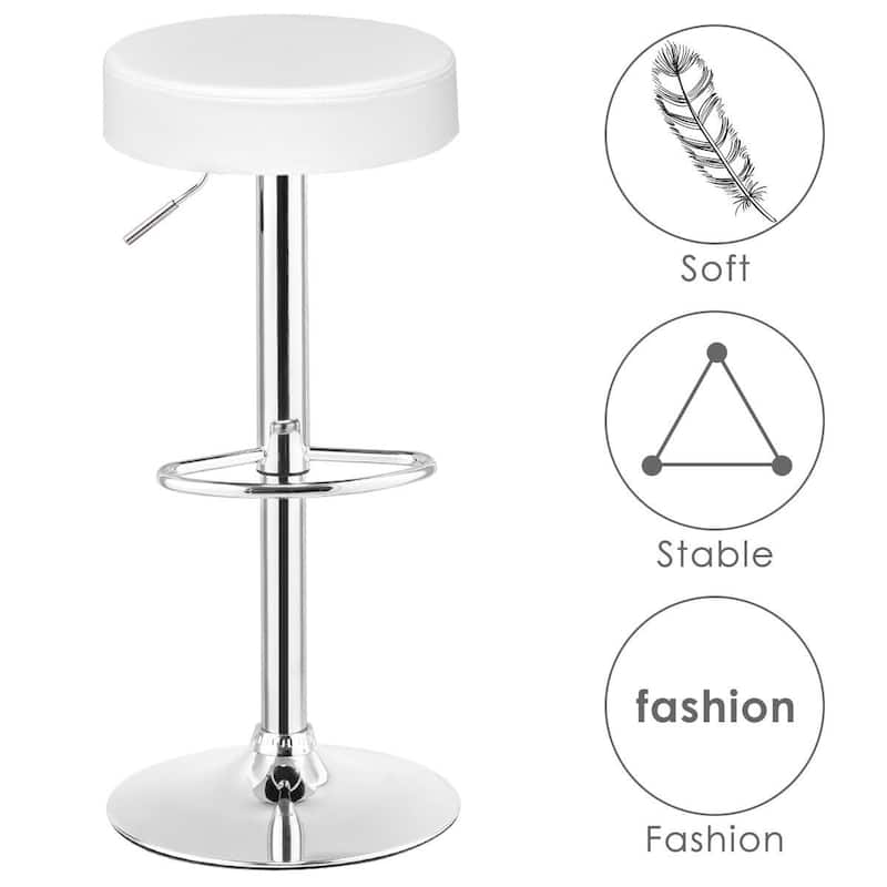 Gymax 1 PC Bar Stool Round Leather Seat Chrome Leg Adjustable
