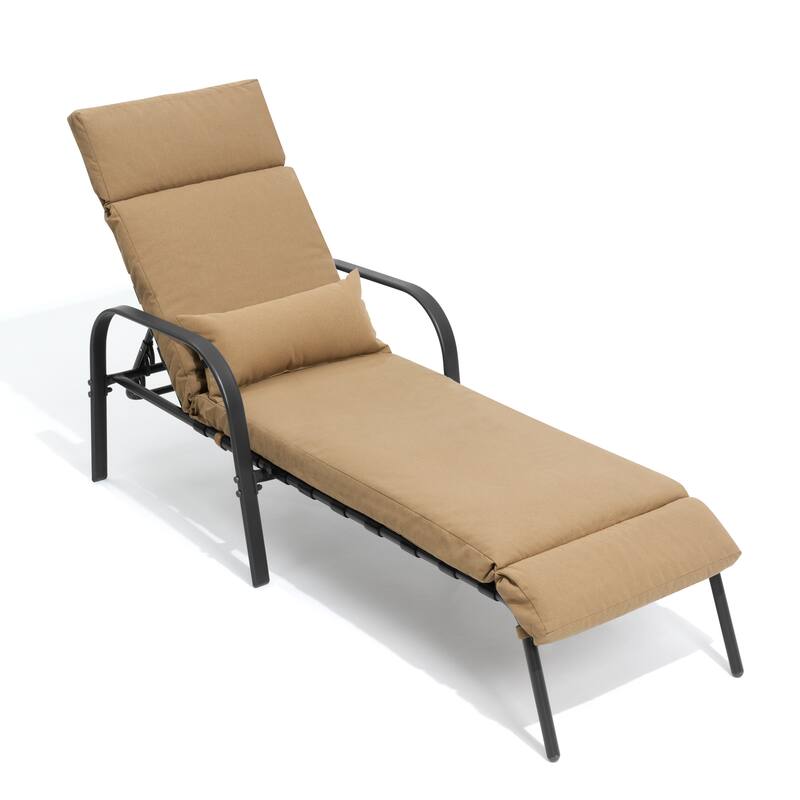 VredHom Outdoor Adjustable Chaise Lounge Chair with Cushion and Pillow - N/A - Tan-1PC