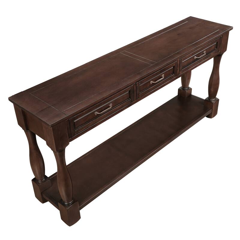 Long Wood Console Table with 3 Drawers and Bottom Shelf, Entryway Table