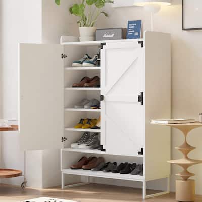 Wooden 6-Tier Shoe Rack Cabinet with Adjustable Shelves