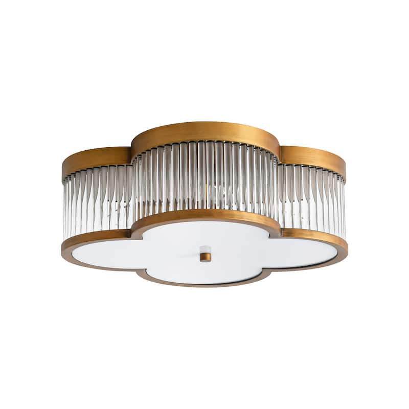 15.7" 4 - Light Vintage Gold/Black Glass Flush Mount Ceiling Light - Glam Glass Droplet Fixture for Dining Room - 4 Light