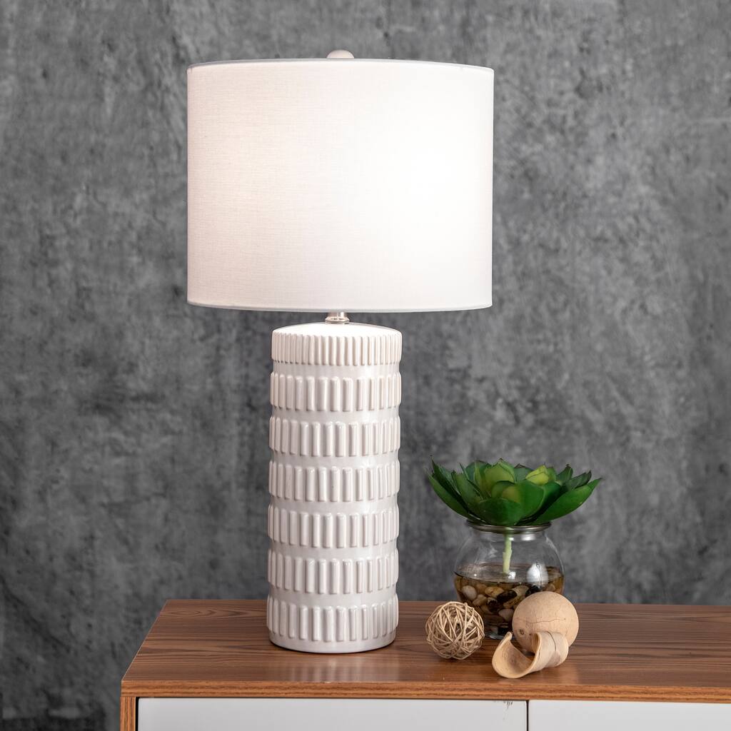 Nuloom 25" Tangela Ridged Ceramic Linen Shade Table Lamp - 13"W x 13"D x 25"H