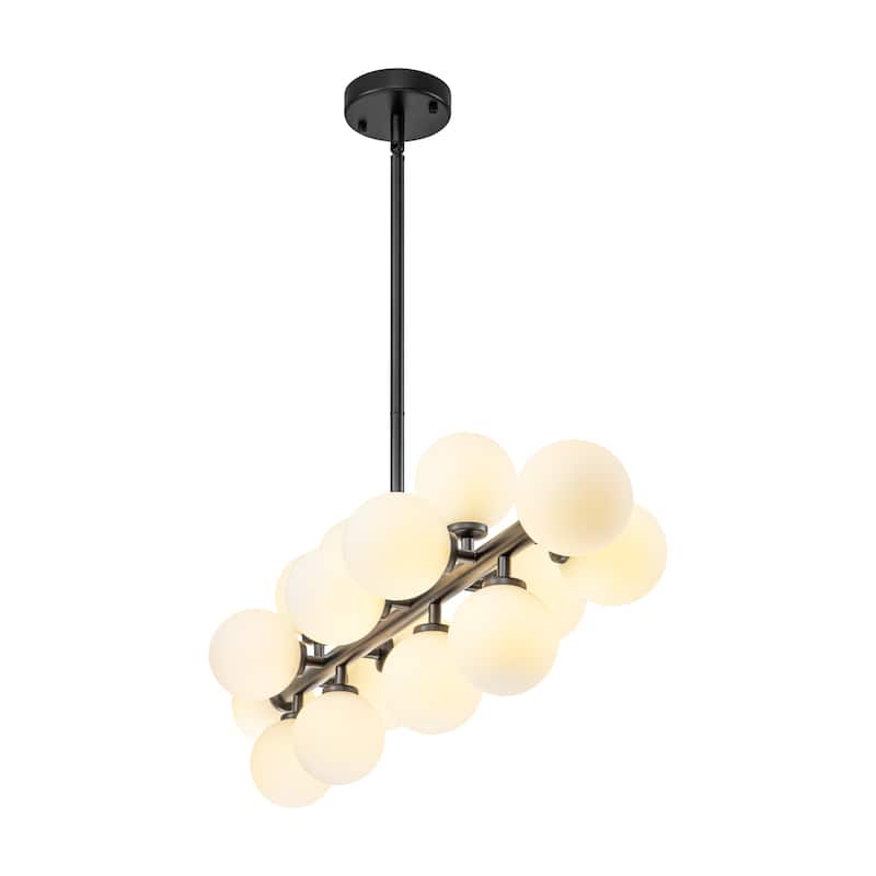 16-Light Modern Sputnik Linear Frosted Opaque Glass Globe Bubble Chandelier for Dining Room - 35.4 in. W x 11.4 in. H