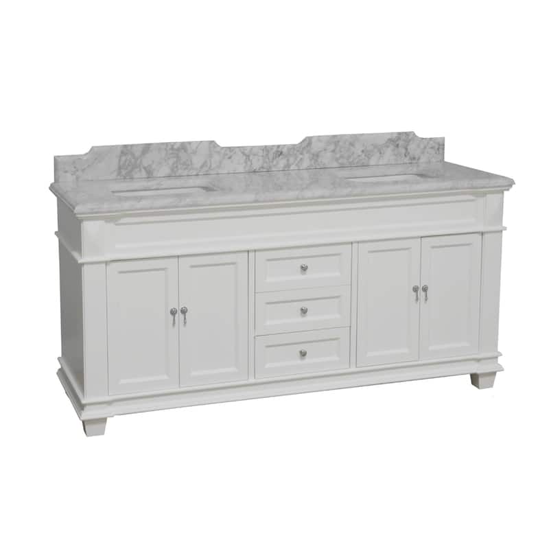 KitchenBathCollection Elizabeth 72" Double Bathroom Vanity with Carrara Marble Top