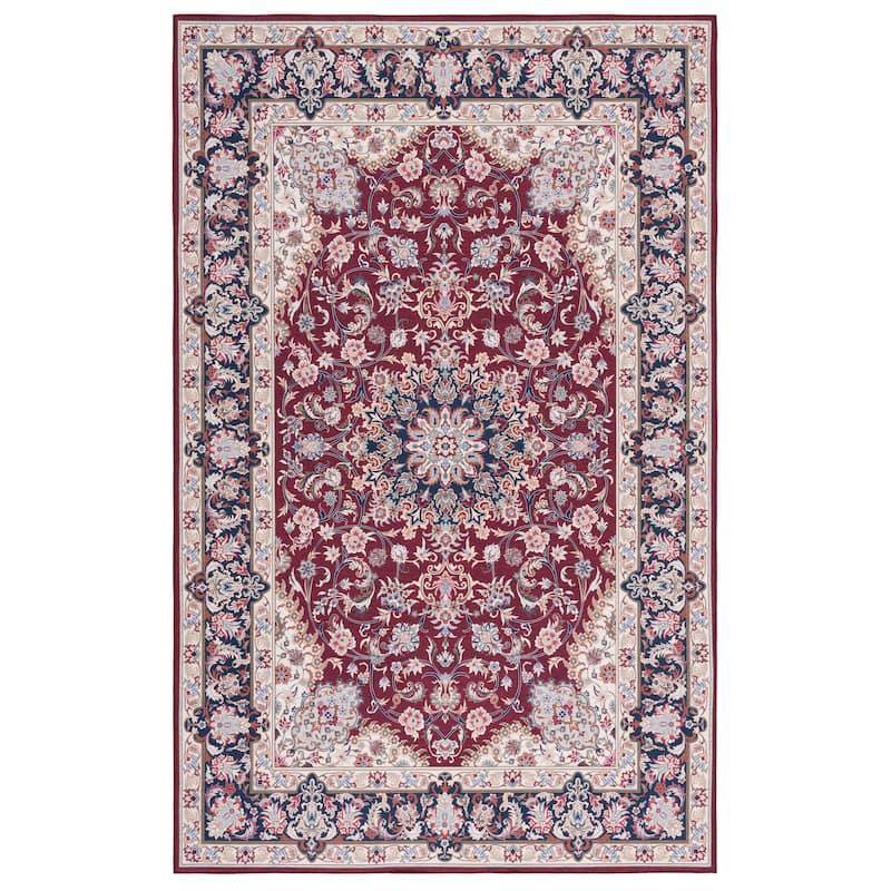 SAFAVIEH Tucson Machine Washable Slip Resistant Aline Traditional Rug - 4' x 6' - Red/Navy