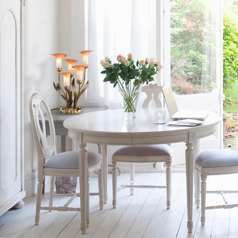 20-inch Antique Brass and Hand Blown Glass 5 Calla Lily Uplight Accent Lamp - 15" x 14" x 20"