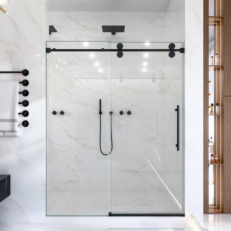 GDFStudio - Modern America Design Frameless Single Sliding Shower Door with 5/16" SGCC Tempered Glass & Stainless Steel Hardware