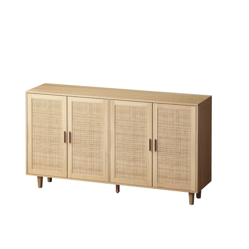 62.20"Elegant and Functional 4-Door Rattan Decorative Storage Cabinet